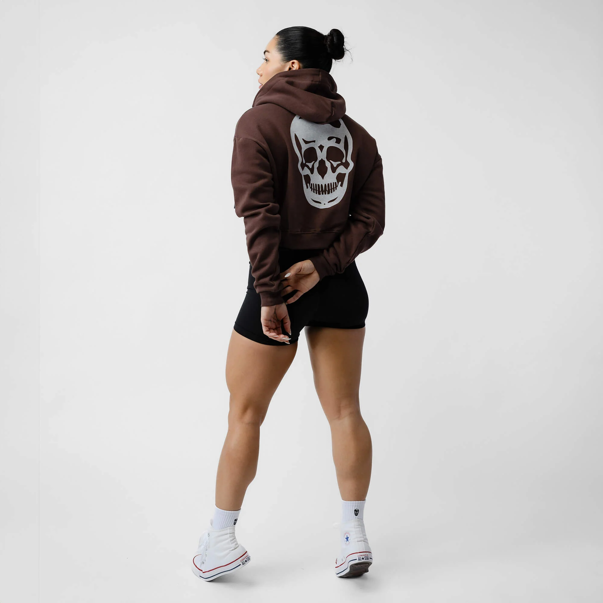 Cropped Zip-Up Hoodie - Brown - Image 4